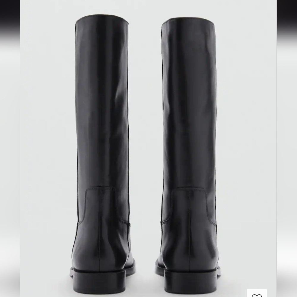 Mango Leather Black Knee-High Women's Boots - Picture 9 of 11